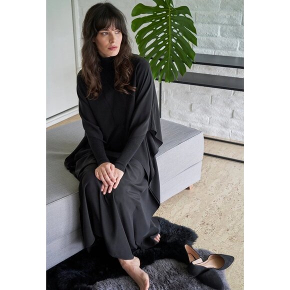 OCEAN + MAIN Black Silk V-Neck Placket Long Caftan Sz 2X - Picture 3 of 12